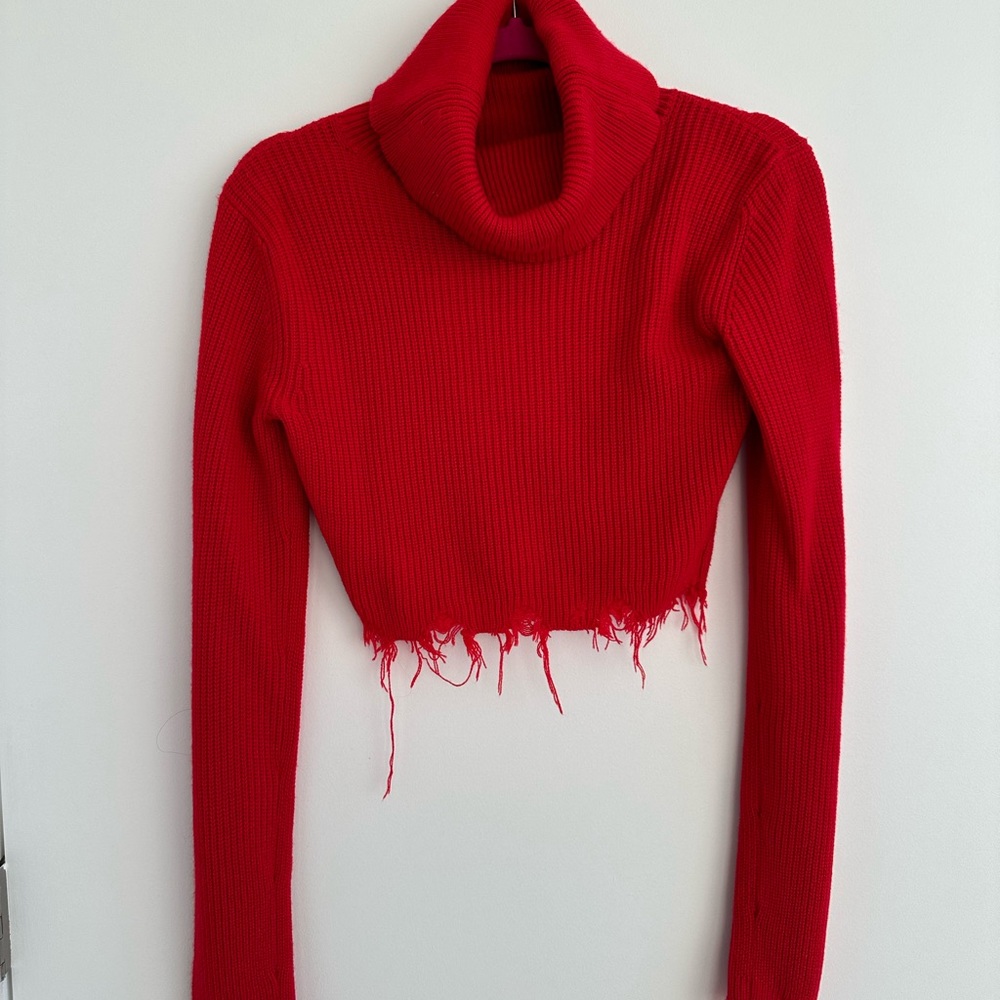 Red turtleneck sweater